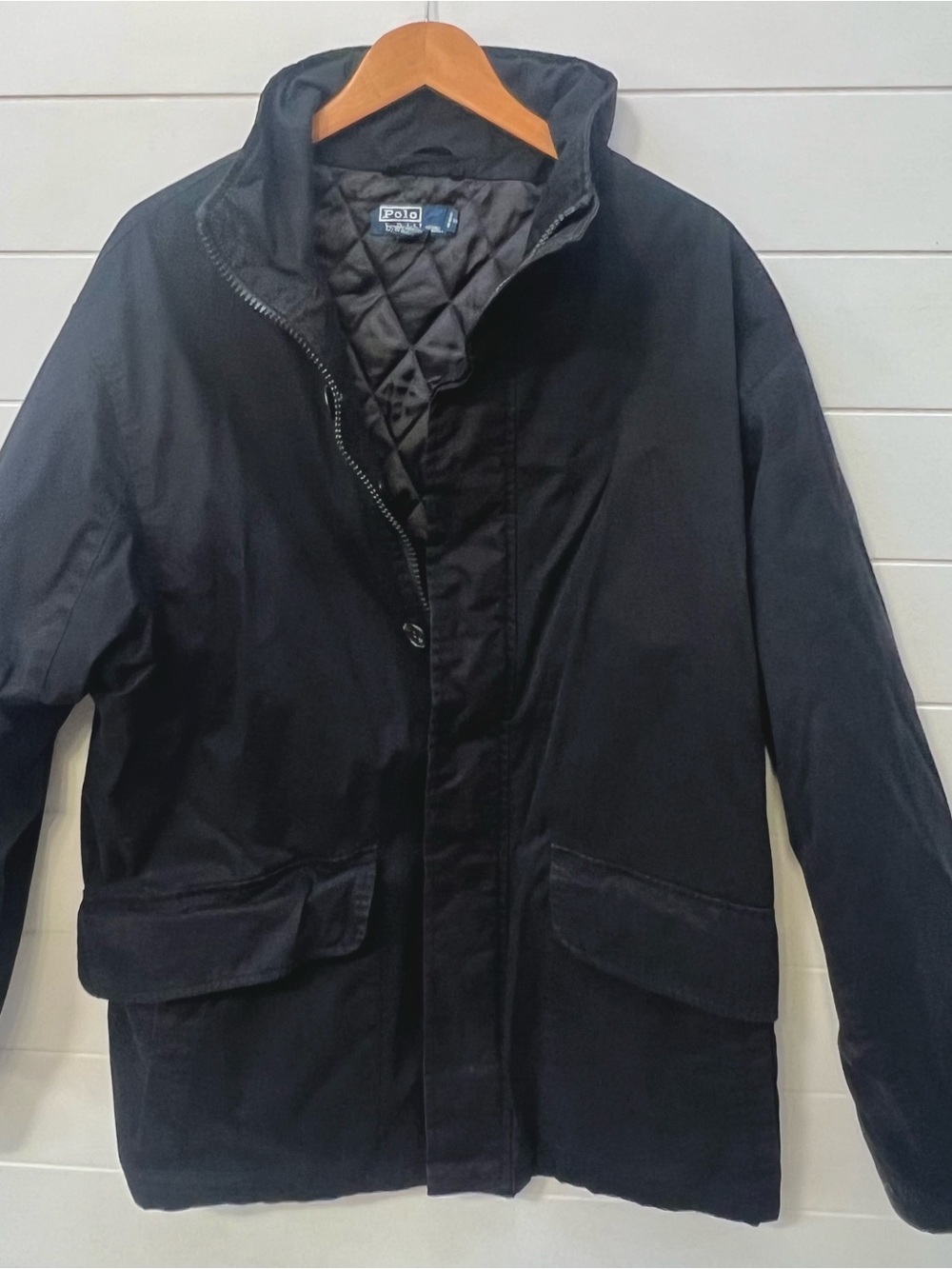 Vintage Polo Ralph Lauren Black Field Jacket Quilted Lined Barn Coat Workwear